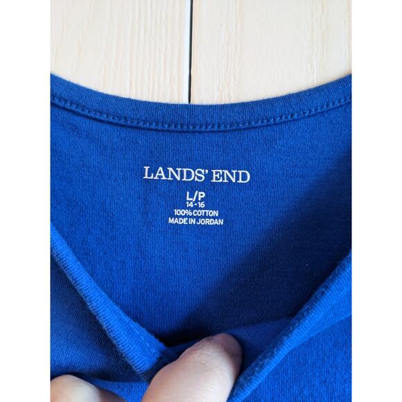 Land's End Women's Blue Sleeveless Crew Neck 100% Cotton Top Size L/P - Picture 3 of 4